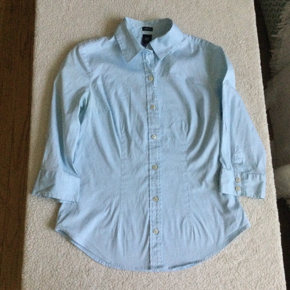 Gap Button Down Shirt Three Quarter Sleeve Blue Y2K - Size 6 - Picture 1 of 11